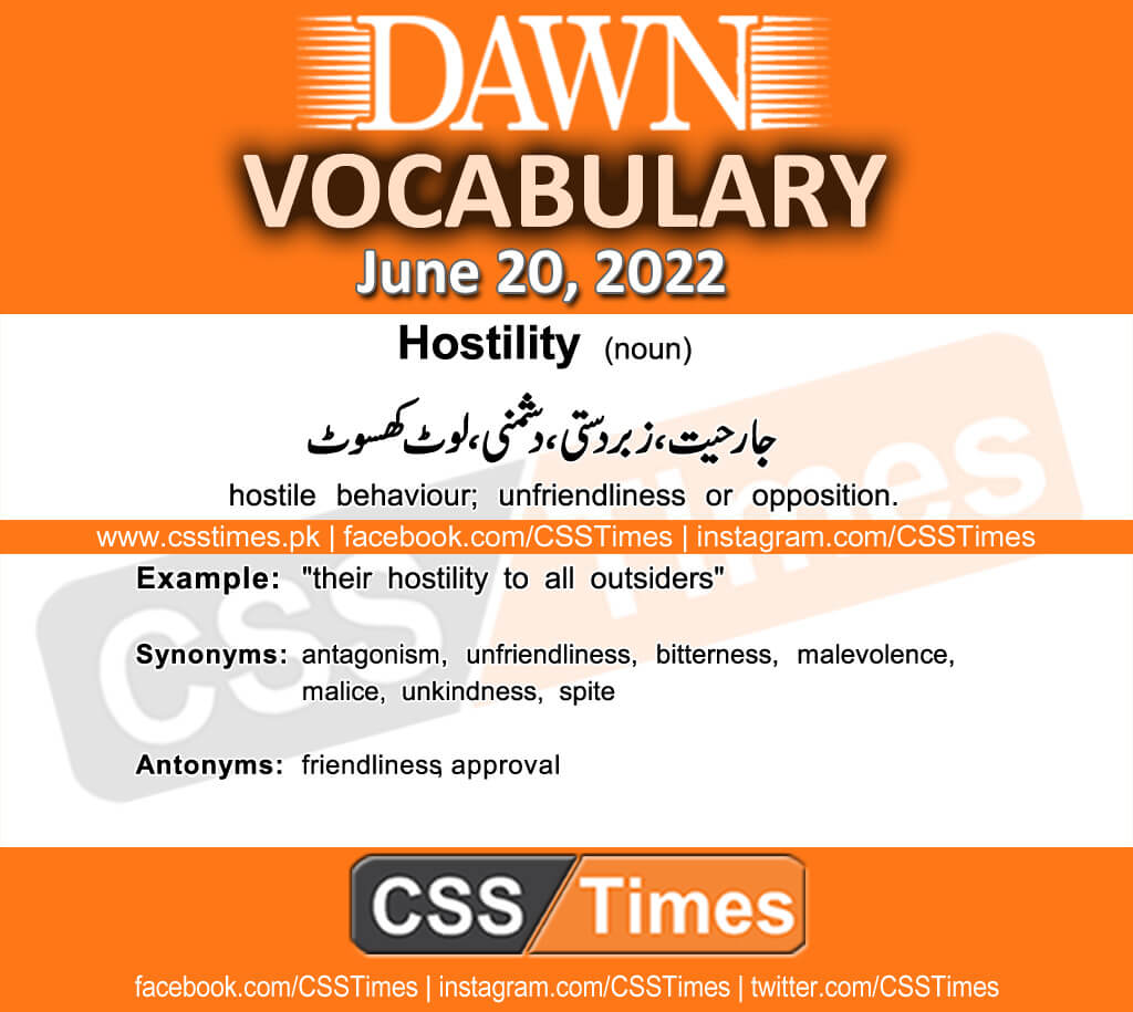 Daily DAWN News Vocabulary with Urdu Meaning (20 June 2022)