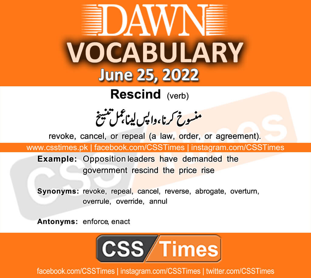 Daily DAWN News Vocabulary with Urdu Meaning (25 June 2022)