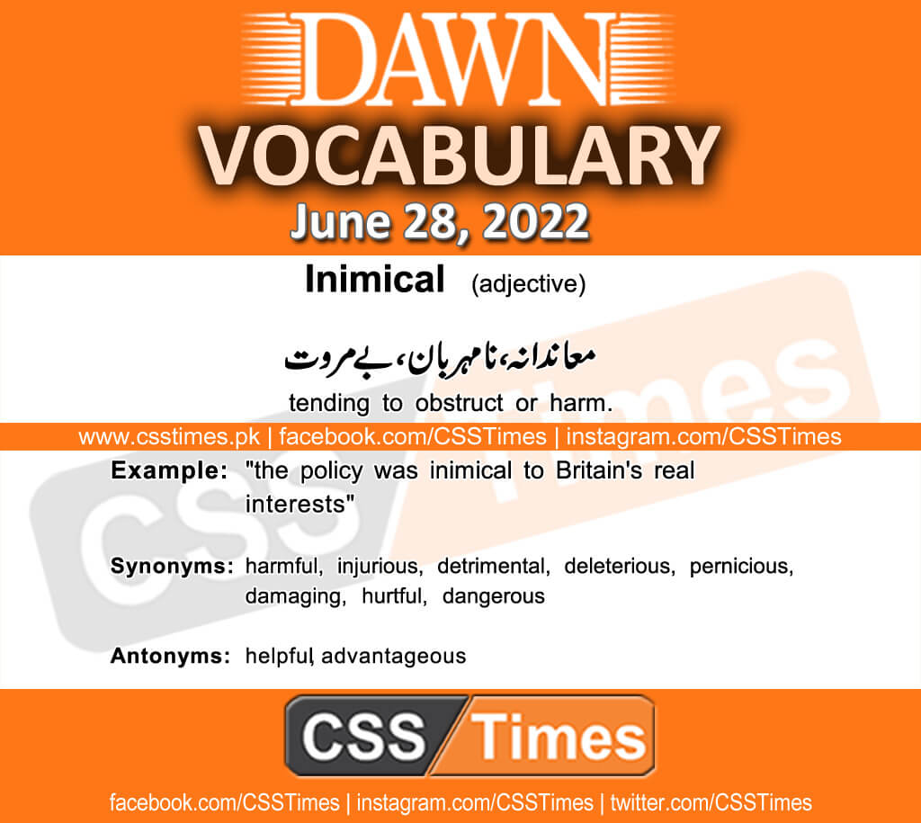 Daily DAWN News Vocabulary with Urdu Meaning (28 June 2022)