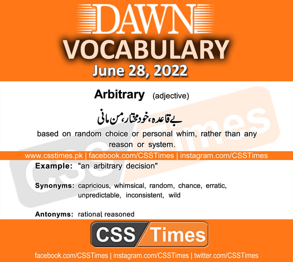 Daily DAWN News Vocabulary with Urdu Meaning (28 June 2022)