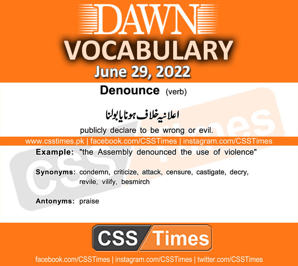 Daily DAWN News Vocabulary with Urdu Meaning (29 June 2022)