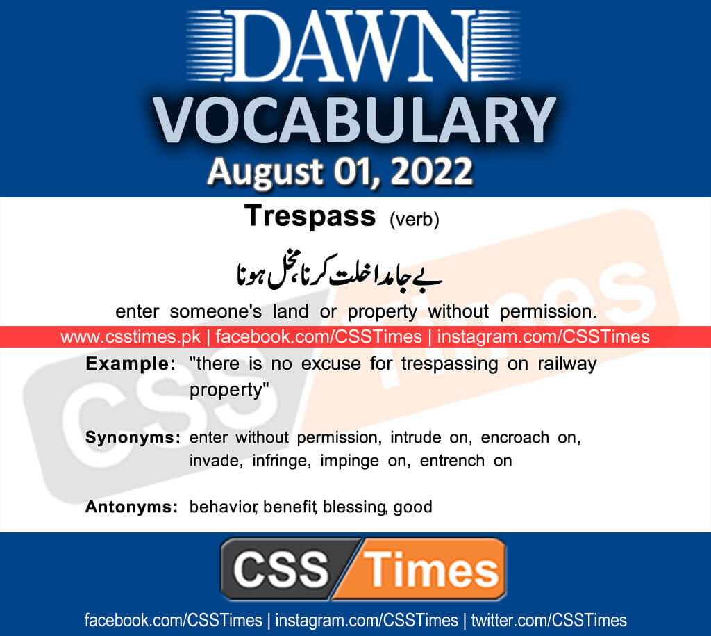 Daily DAWN News Vocabulary with Urdu Meaning (01 August 2022)