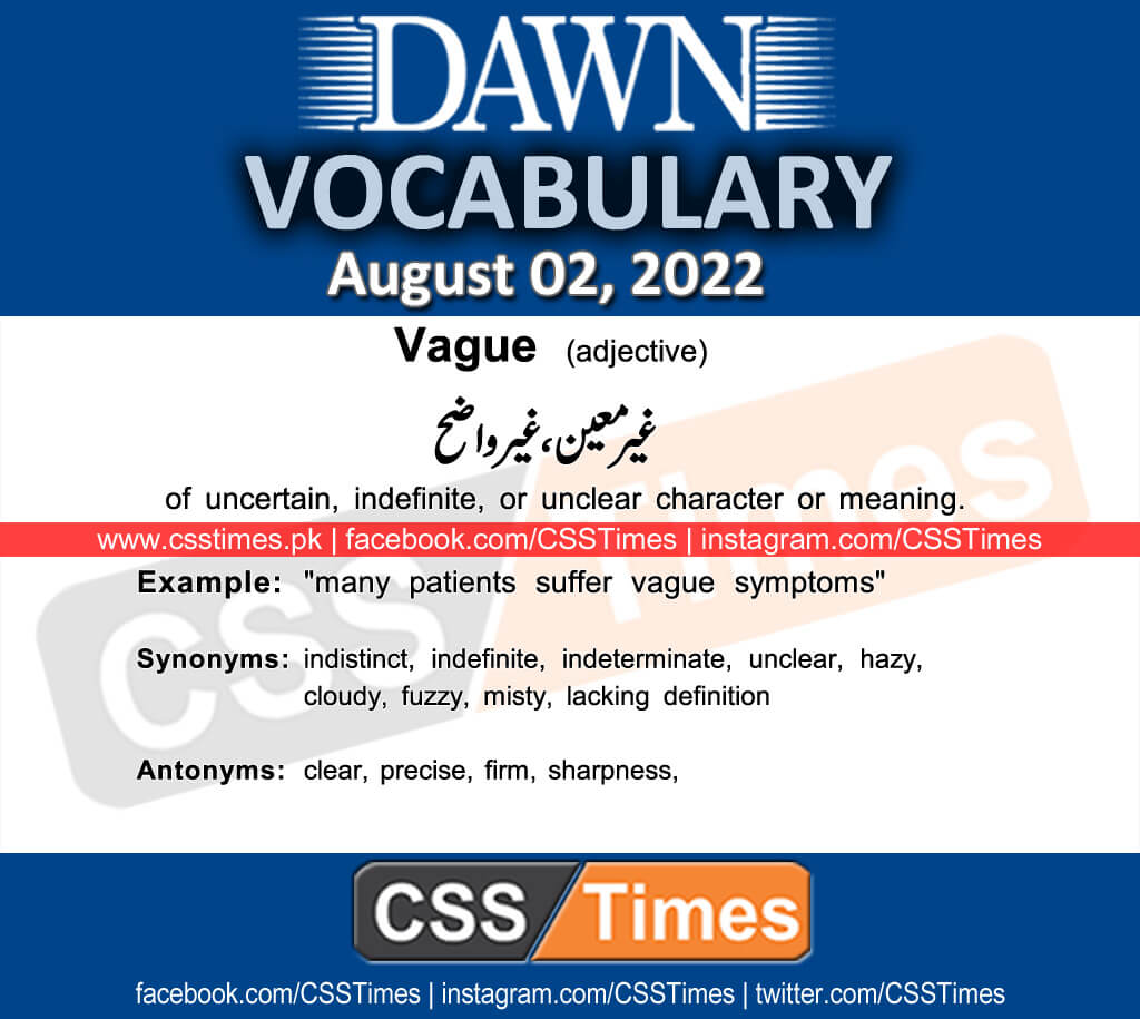 Daily DAWN News Vocabulary with Urdu Meaning (02 August 2022)