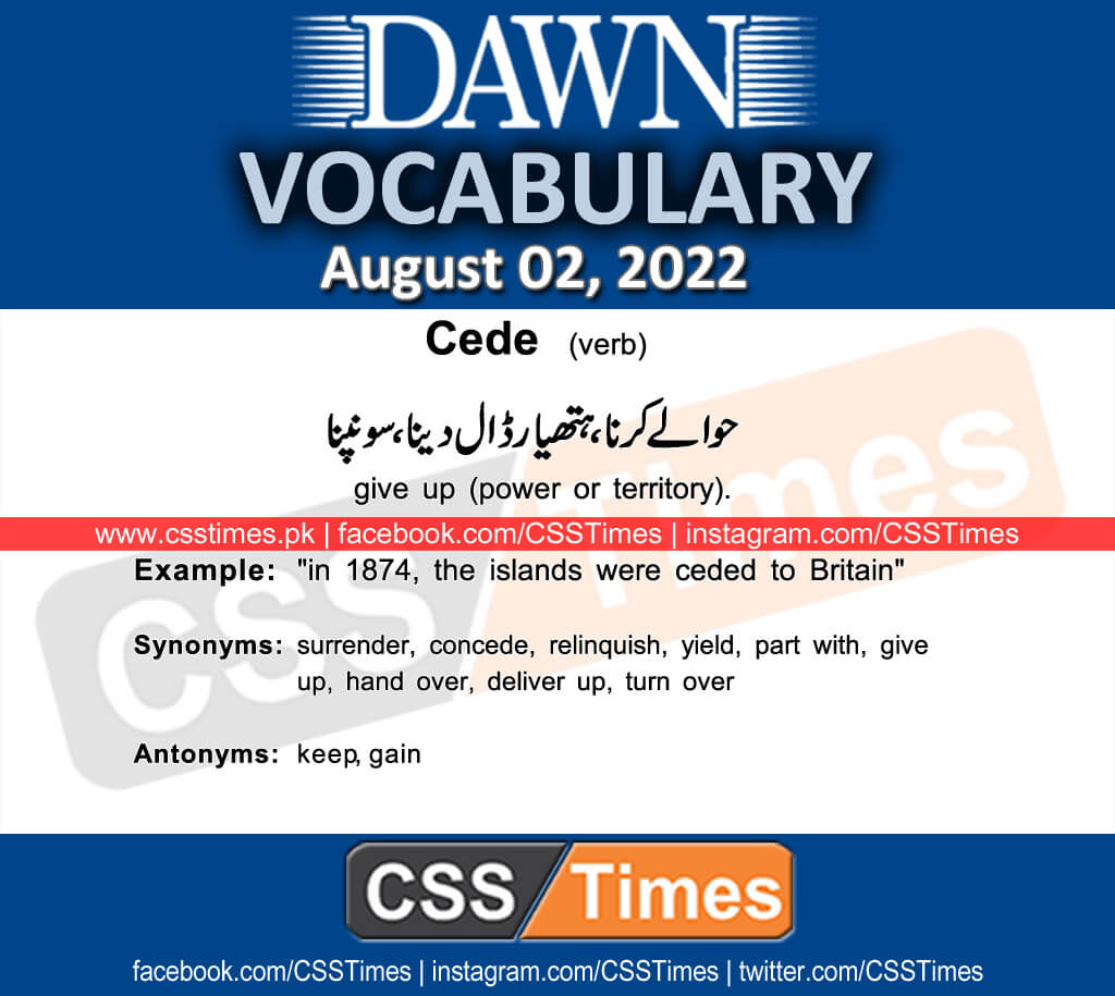 Daily DAWN News Vocabulary with Urdu Meaning (02 August 2022)