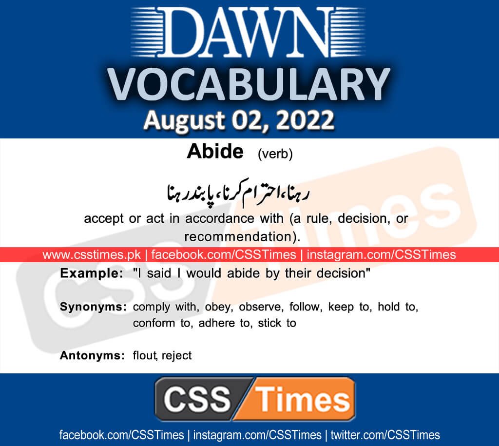 Daily DAWN News Vocabulary with Urdu Meaning (02 August 2022)