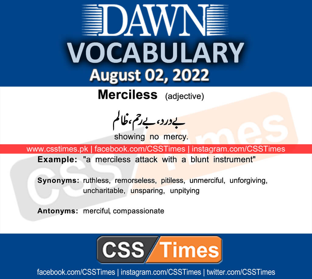 Daily DAWN News Vocabulary with Urdu Meaning (02 August 2022)