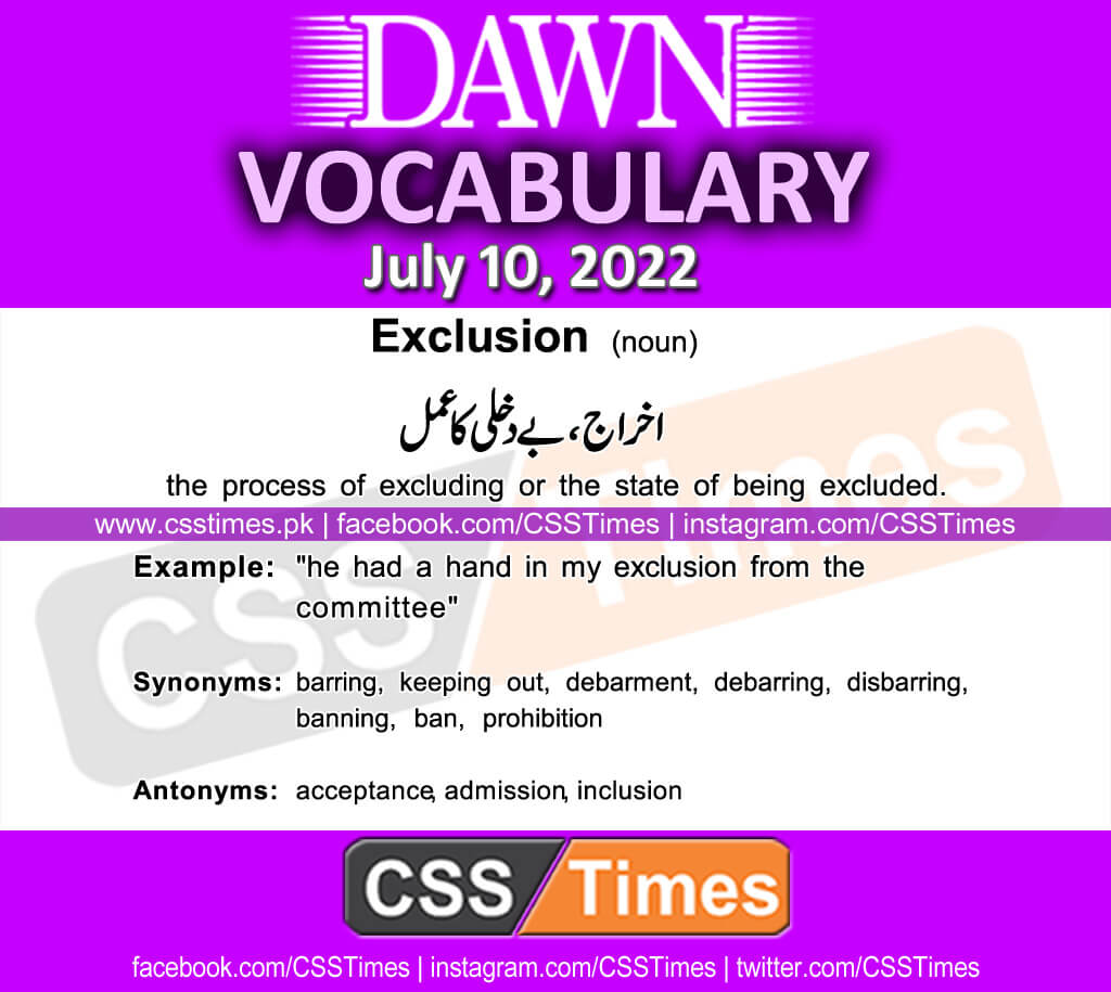 Daily DAWN News Vocabulary with Urdu Meaning (10 July 2022)