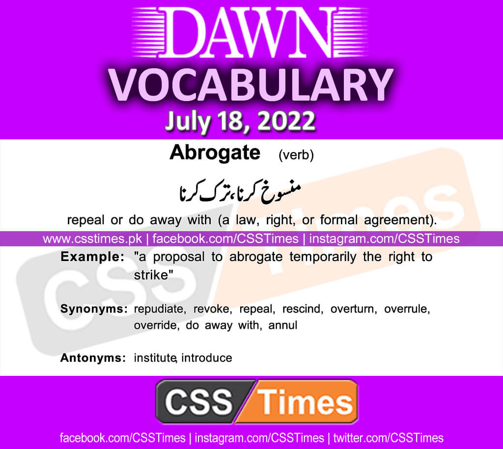 Daily DAWN News Vocabulary with Urdu Meaning (18 July 2022)