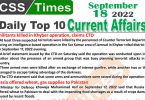 Daily Top-10 Current Affairs MCQs / News (September 18, 2022) for CSS, PMS