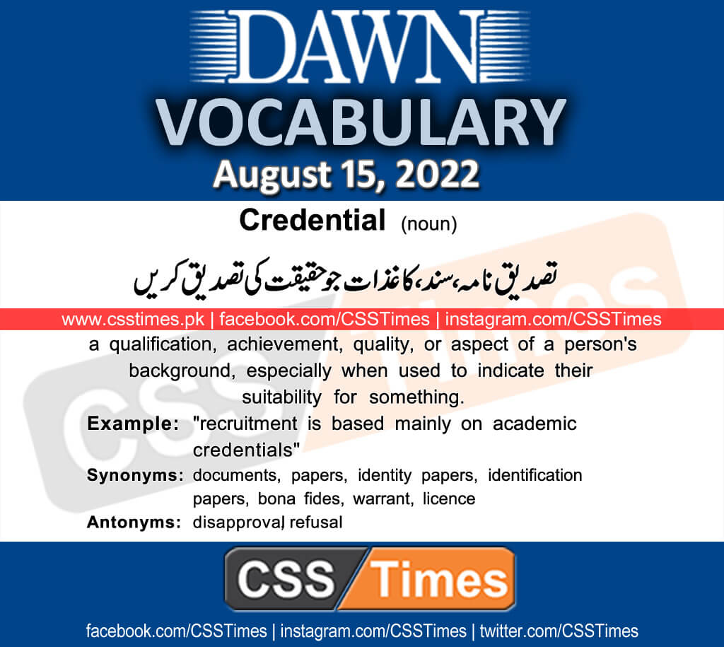 Daily DAWN News Vocabulary with Urdu Meaning (15 August 2022)