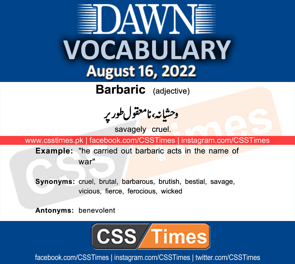 Daily DAWN News Vocabulary with Urdu Meaning (16 August 2022)