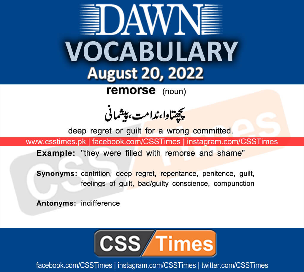 Daily DAWN News Vocabulary with Urdu Meaning (20 August 2022)