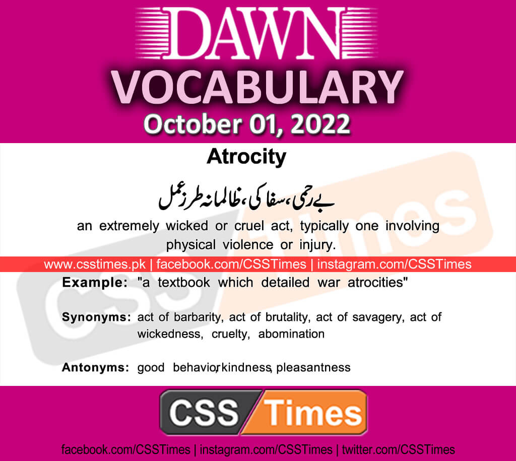 Daily DAWN News Vocabulary with Urdu Meaning (01 October 2022)