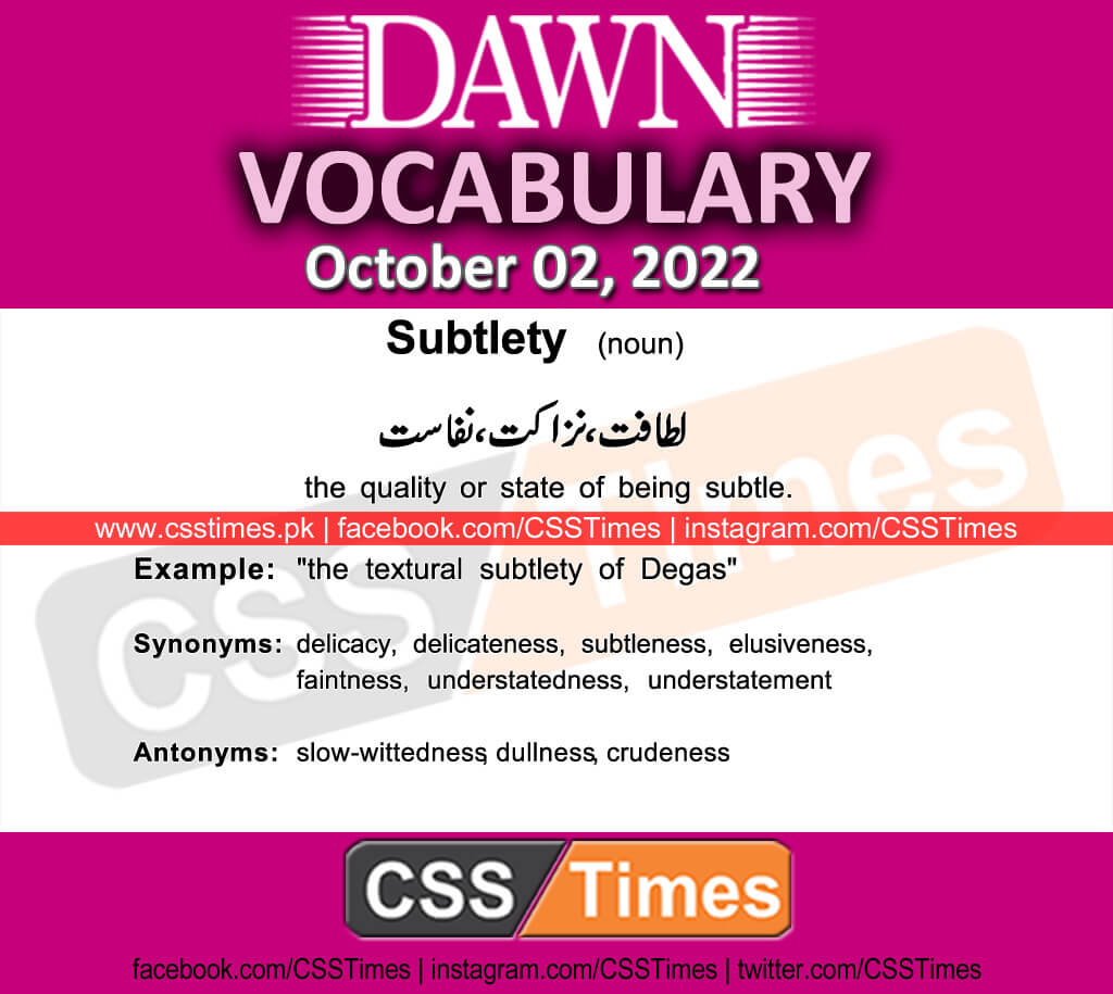 Daily DAWN News Vocabulary with Urdu Meaning (02 October 2022)