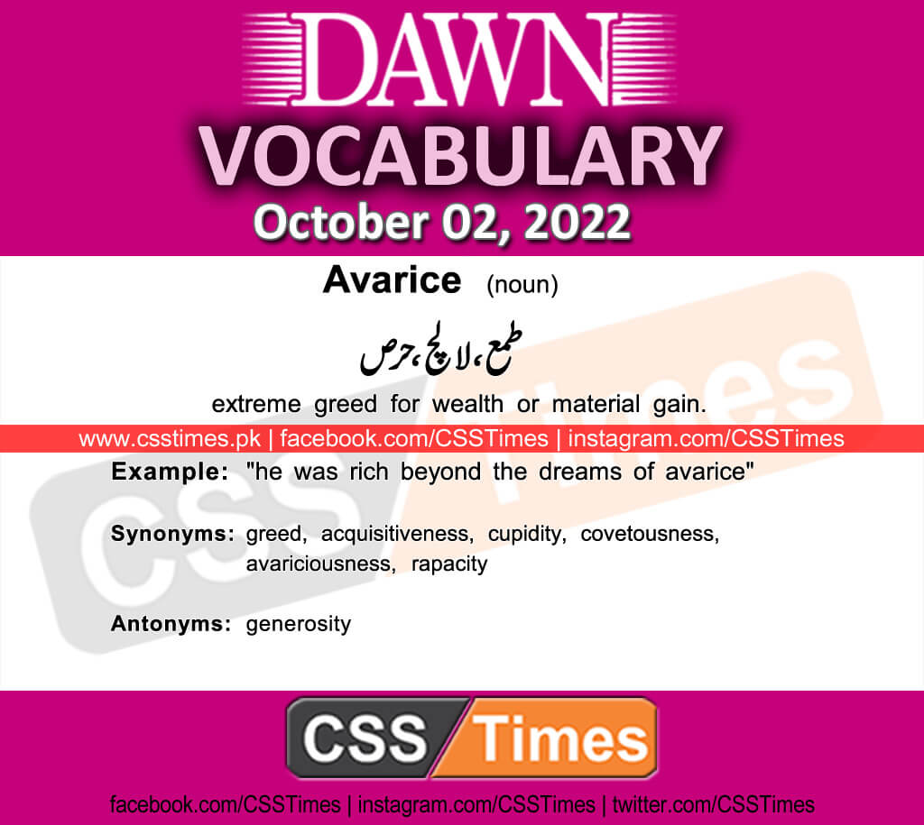 Daily DAWN News Vocabulary with Urdu Meaning (02 October 2022)