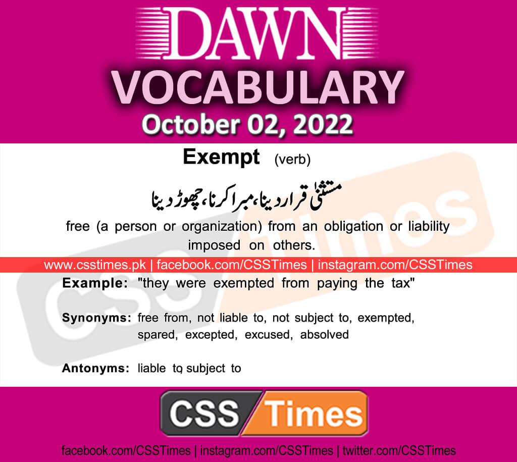 Daily DAWN News Vocabulary with Urdu Meaning (02 October 2022)