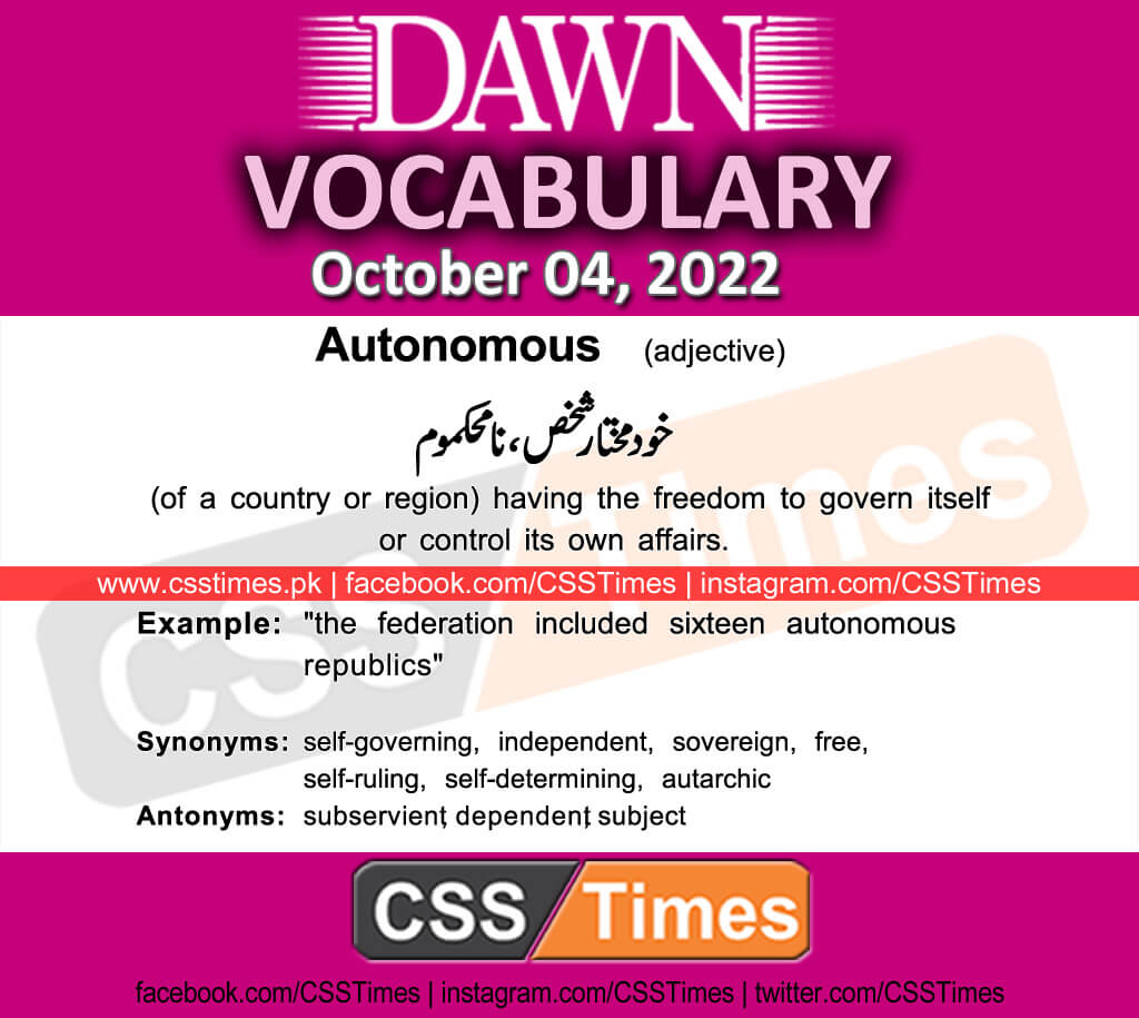 Daily DAWN News Vocabulary with Urdu Meaning (04 October 2022)