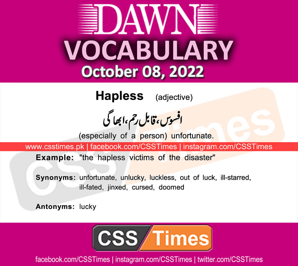 Daily DAWN News Vocabulary with Urdu Meaning (08 October 2022)