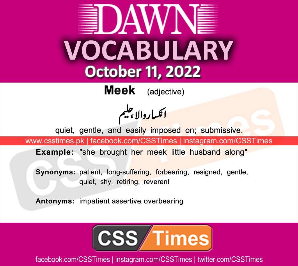 Daily DAWN News Vocabulary with Urdu Meaning (11 October 2022)
