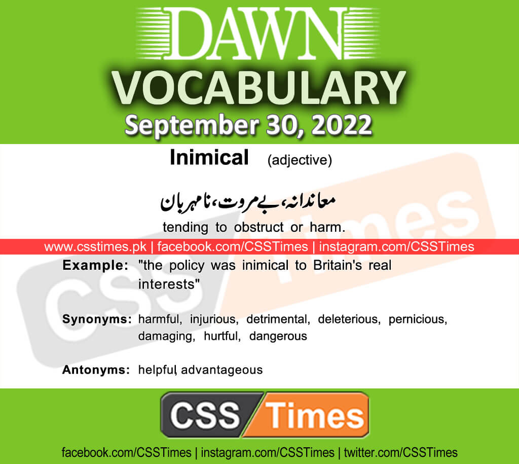 Daily DAWN News Vocabulary with Urdu Meaning (30 September 2022)