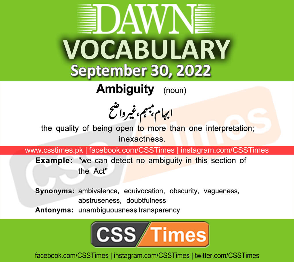 Daily DAWN News Vocabulary with Urdu Meaning (30 September 2022)