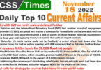Daily Top-10 Current Affairs MCQs/News (Nov 18 2022) for CSS