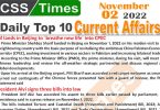 Daily Top-10 Current Affairs MCQs / News (November 02, 2022) for CSS, PMS