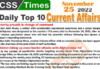 Daily Top-10 Current Affairs MCQs/News (Nov 252022) for CSS