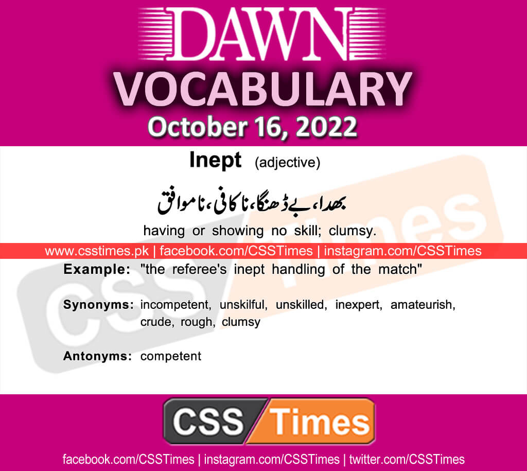 Daily DAWN News Vocabulary with Urdu Meaning (16 October 2022)