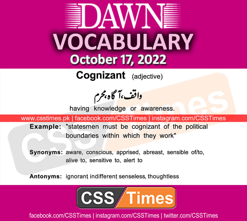 Daily DAWN News Vocabulary with Urdu Meaning (17 October 2022)