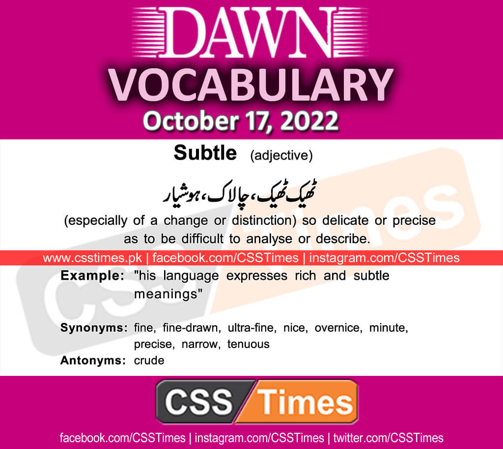 Daily DAWN News Vocabulary with Urdu Meaning (17 October 2022)