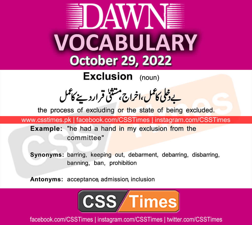 Daily DAWN News Vocabulary with Urdu Meaning (29 October 2022)