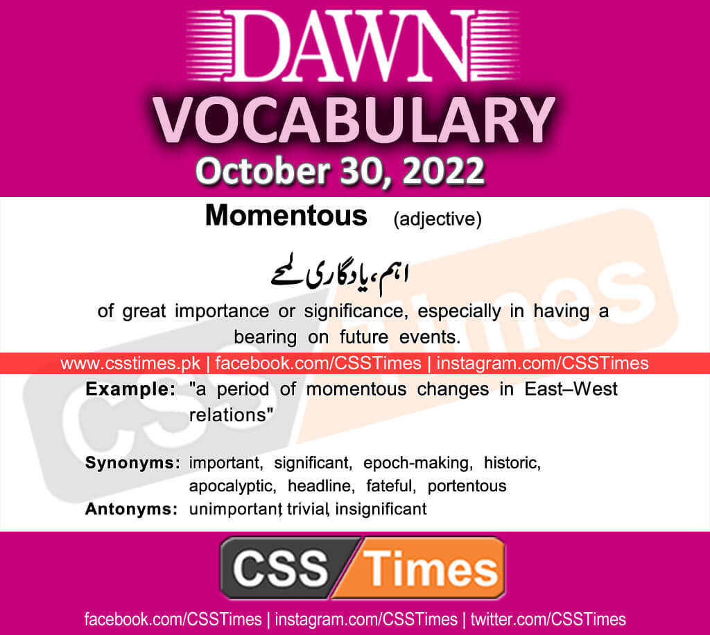 Daily DAWN News Vocabulary with Urdu Meaning (30 October 2022)
