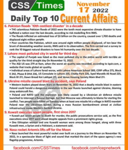 Daily Top-10 Current Affairs MCQs/News (Nov 17 2022) for CSS