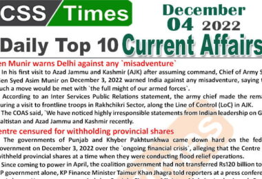 Daily Top-10 Current Affairs MCQs / News (Dec 04 2022) for CSS