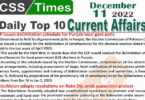 Daily Top-10 Current Affairs MCQs / News (Dec 11 2022) for CSS