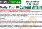 Daily Top-10 Current Affairs MCQs / News (Dec 15 2022) for CSS