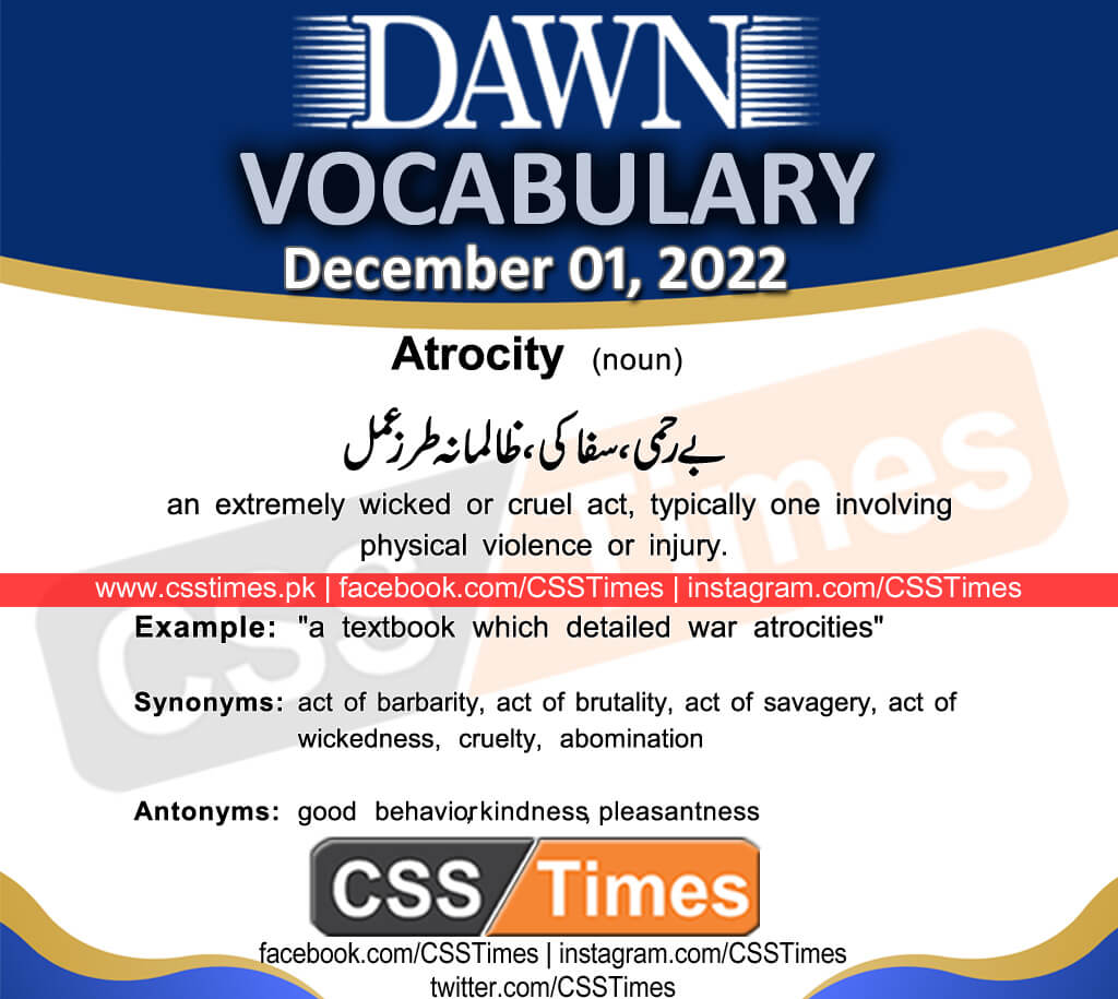 Daily DAWN News Vocabulary with Urdu Meaning (01 December 2022)