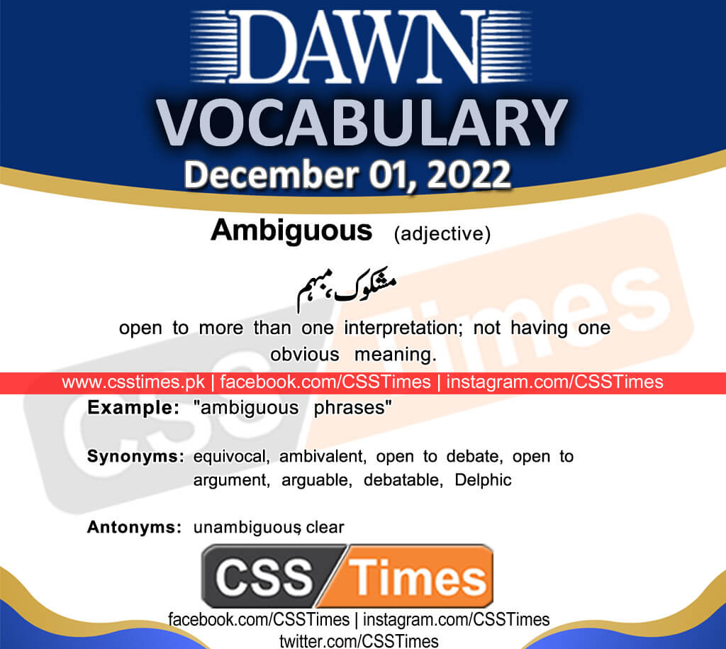 Daily DAWN News Vocabulary with Urdu Meaning (01 December 2022)