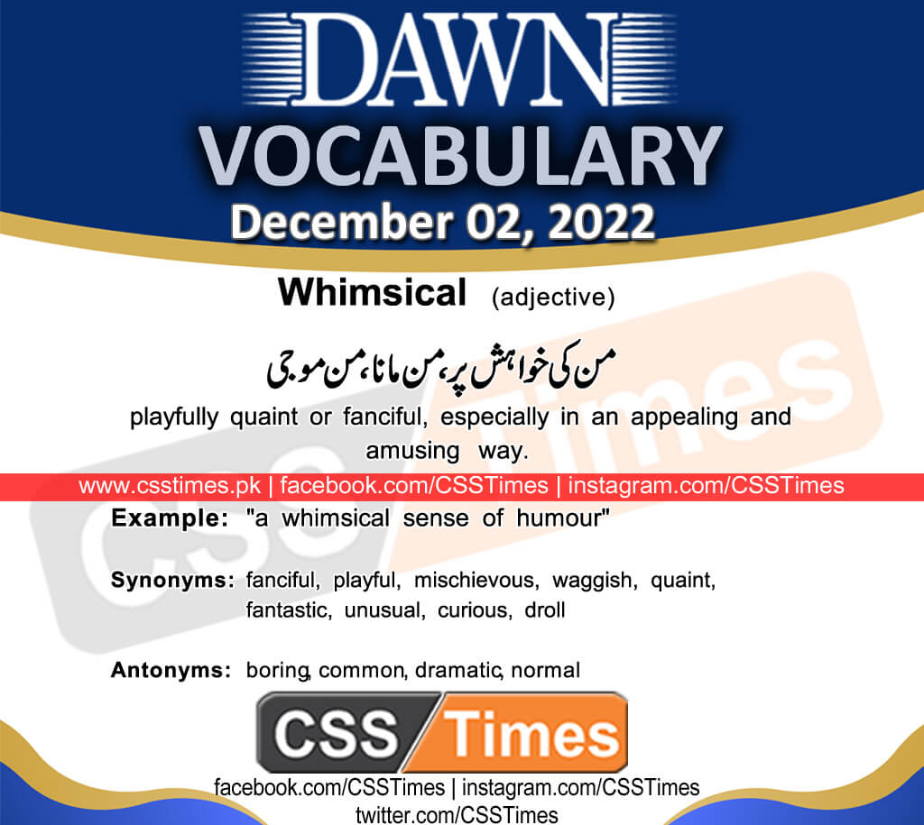 Daily DAWN News Vocabulary with Urdu Meaning (02 December 2022)