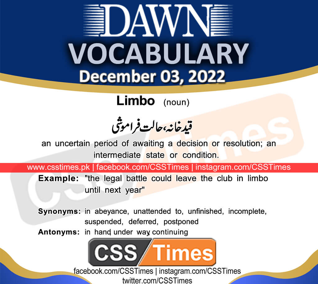 Daily DAWN News Vocabulary with Urdu Meaning (03 December 2022)