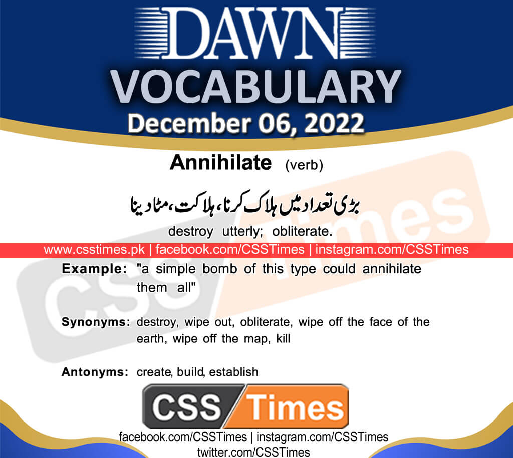 Daily DAWN News Vocabulary with Urdu Meaning (06 December 2022)