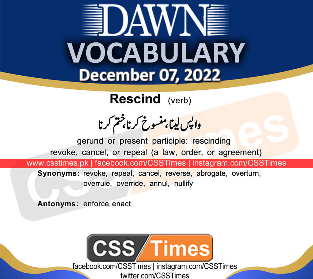 Daily DAWN News Vocabulary with Urdu Meaning (07 December 2022)