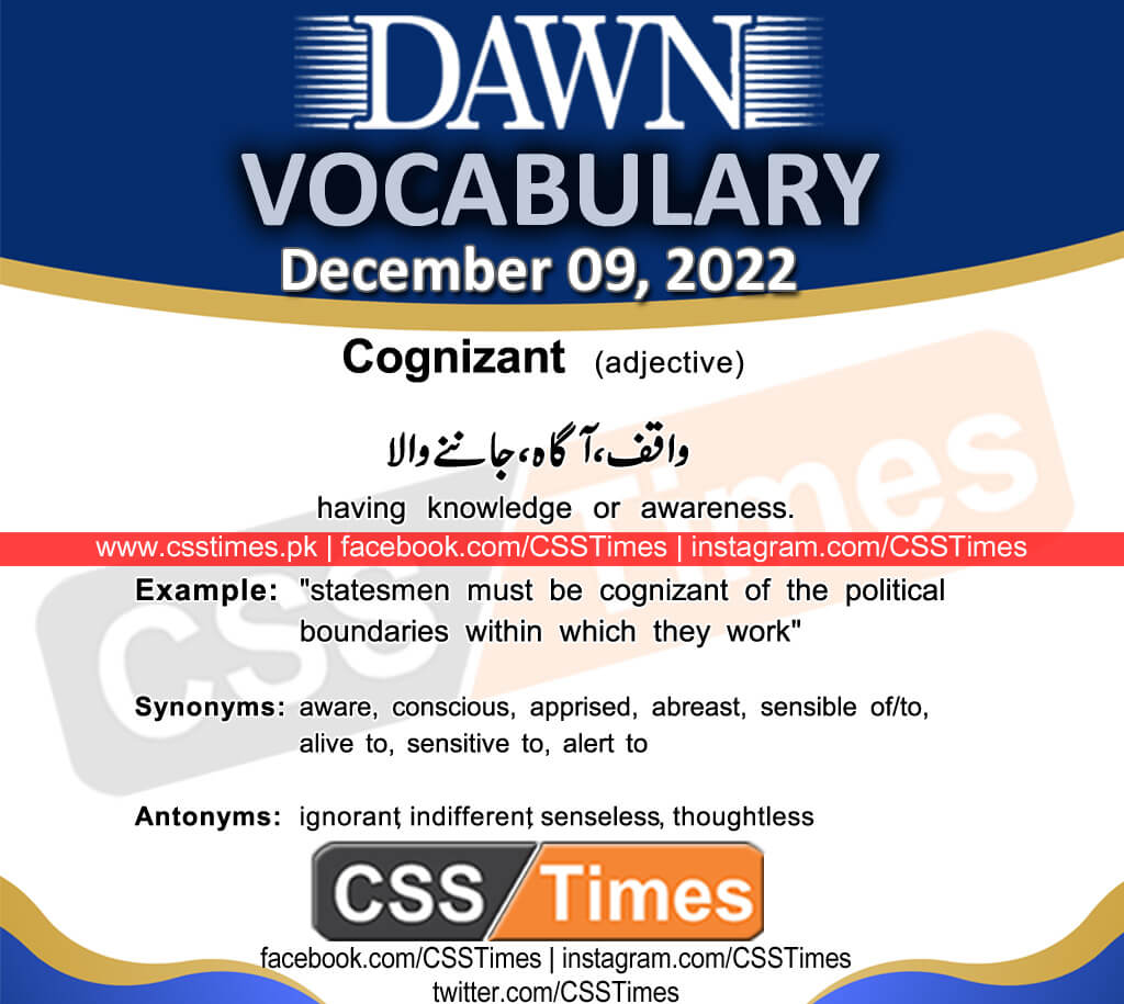 Daily DAWN News Vocabulary with Urdu Meaning (09 December 2022)