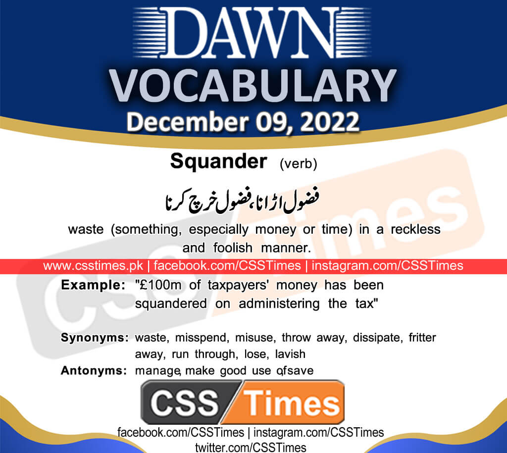 Daily DAWN News Vocabulary with Urdu Meaning (09 December 2022)