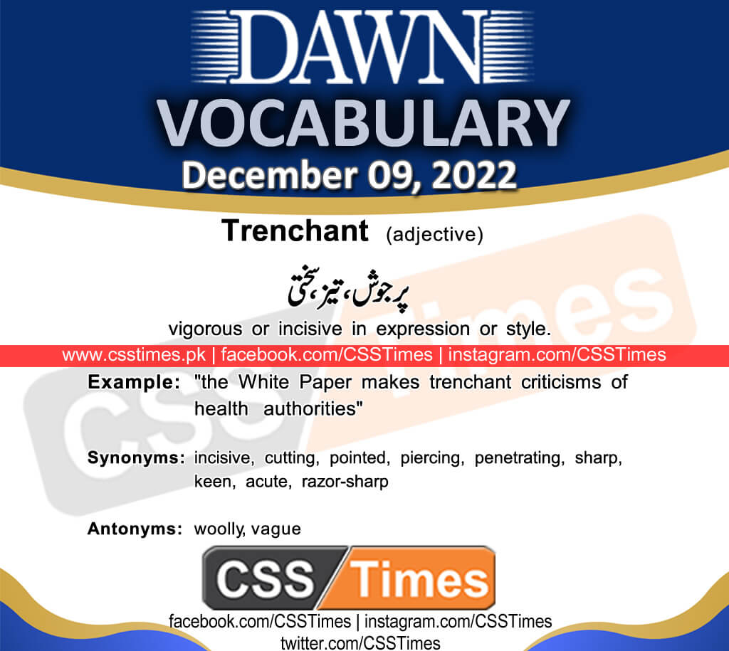 Daily DAWN News Vocabulary with Urdu Meaning (09 December 2022)