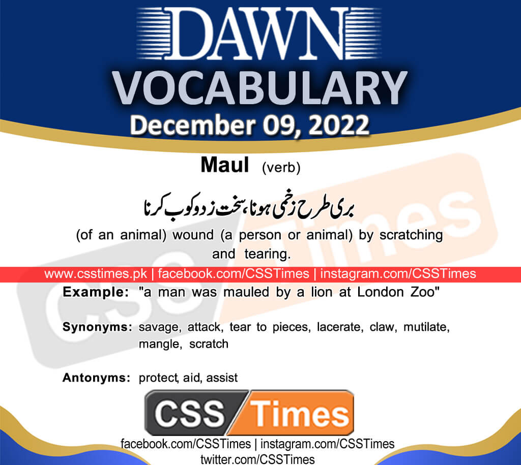 Daily DAWN News Vocabulary with Urdu Meaning (09 December 2022)