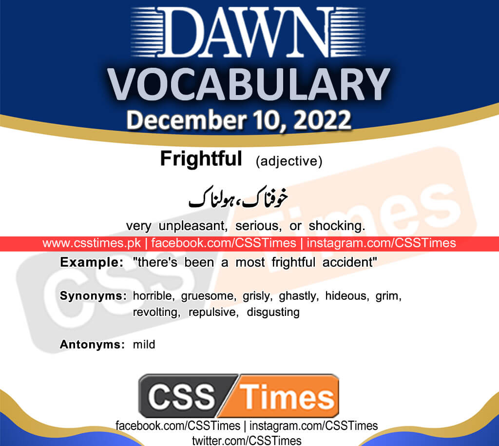 Daily DAWN News Vocabulary with Urdu Meaning (10 December 2022)