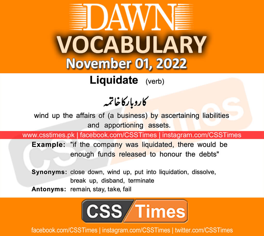 Daily DAWN News Vocabulary with Urdu Meaning (01 November 2022)