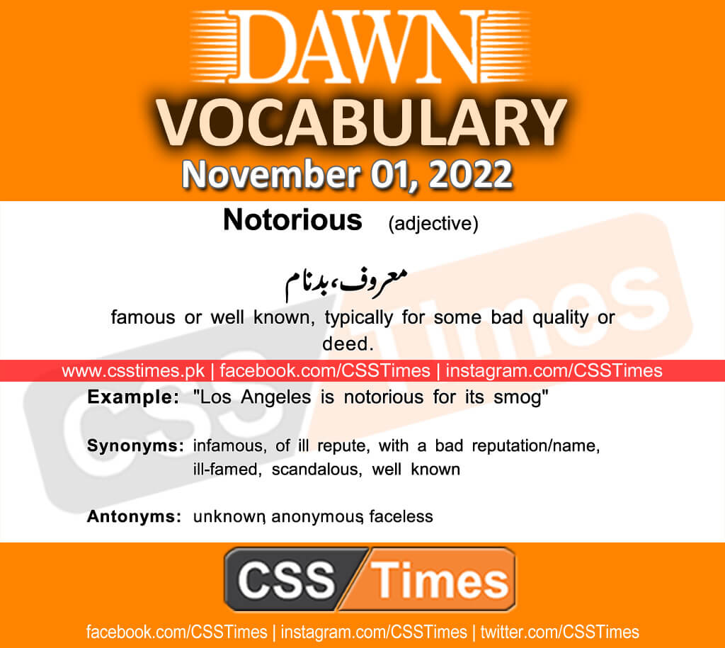 Daily DAWN News Vocabulary with Urdu Meaning (01 November 2022)
